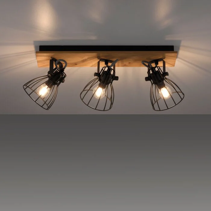 Leuchten-Direkt TARO Lámpara de Techo Crudo, Negro, 3 luces