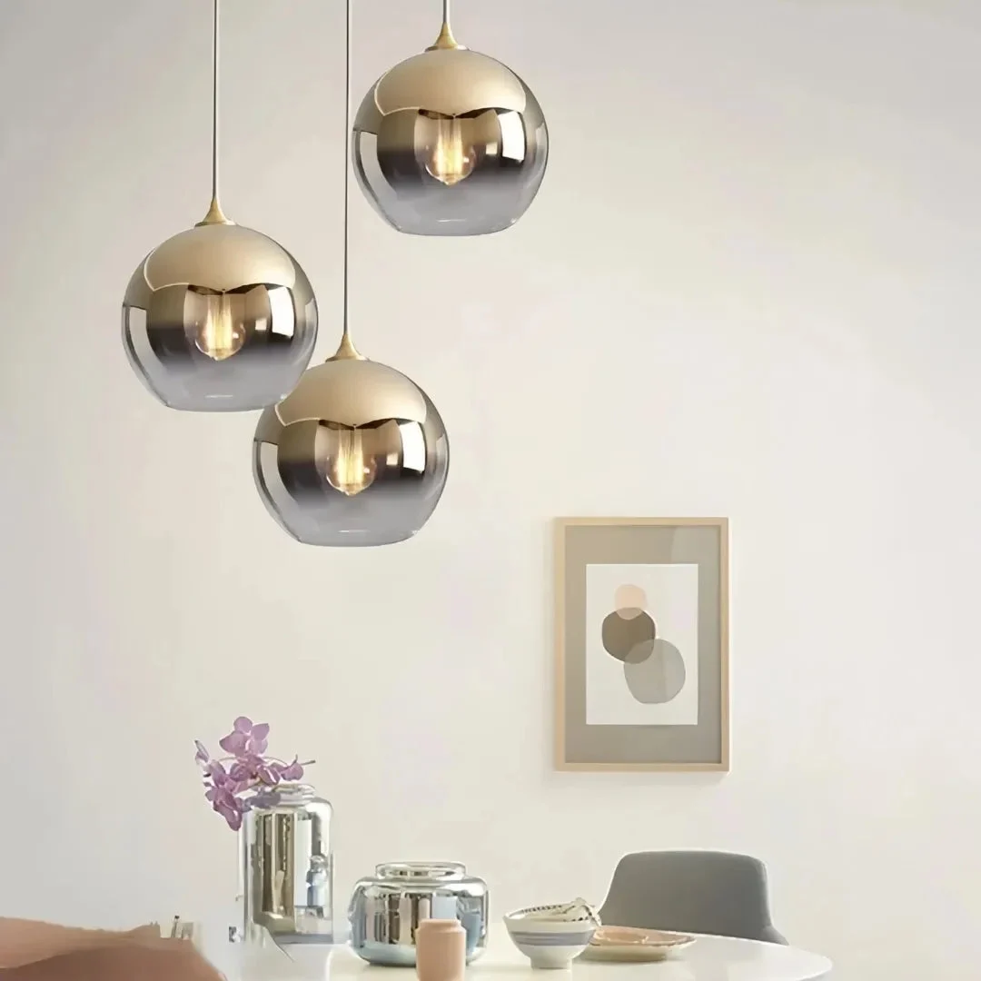 Lámpara colgante de vidrio degradado tipo globo LED para comedor