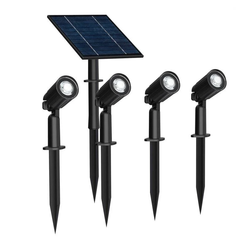 Pack 4 Focos Solares LED 5W Pincho con Sensor Crepuscular para Exteriores y Jardín