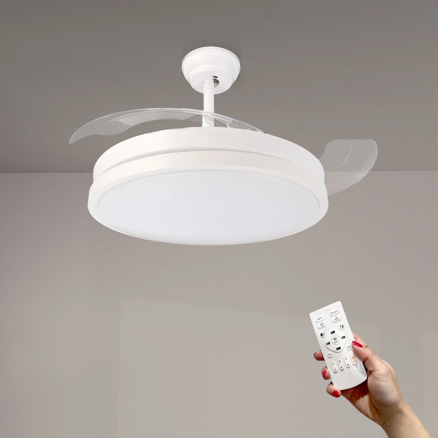 Reacondicionado – Ventilador de Techo LED Herben 68W Blanco DC Ultra Silencioso con Mando a Distancia y Palas Retráctiles Verano / Invierno