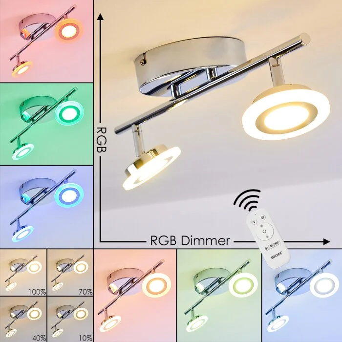 Lucy Foco de techo LED Cromo, 2 luces, Mando a distancia, Cambia de color