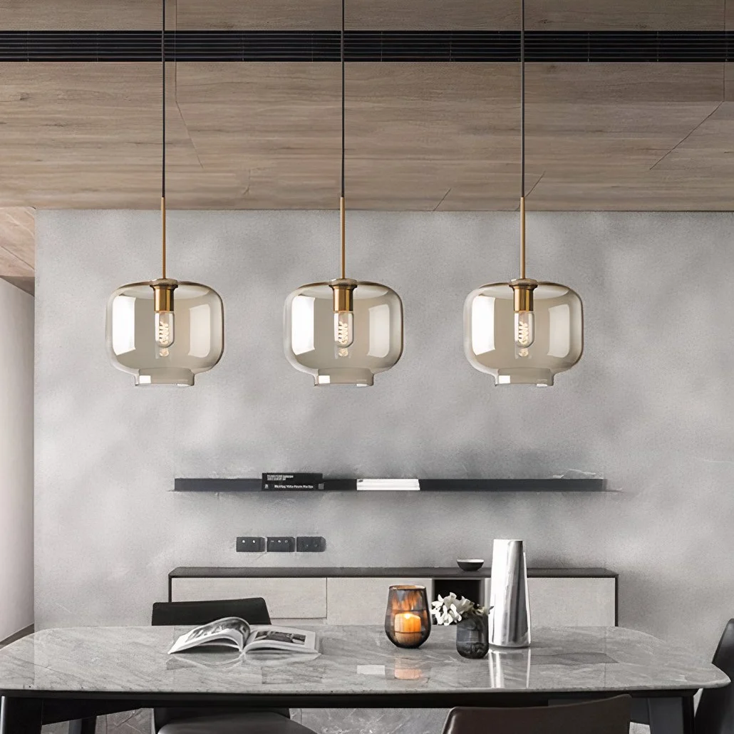Lámpara Colgante de Vidrio Ahumado LED para Comedor Estilo Industrial