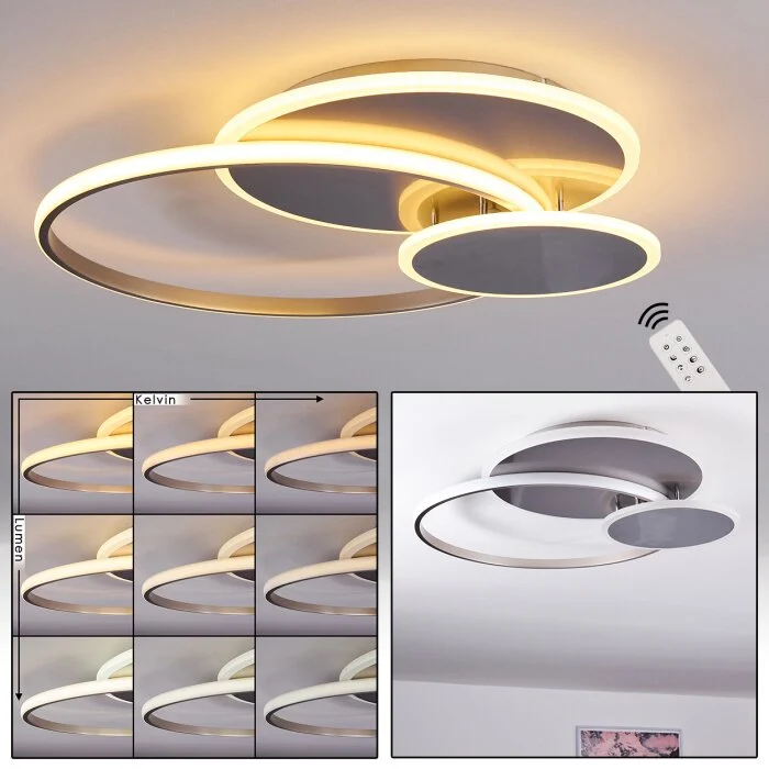 Manzanales Lámpara de Techo LED Cromo, Plata, 1 luz, Mando a distancia