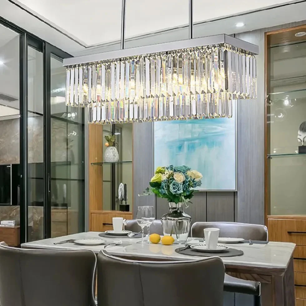 Araña de cristal diseño elegante rectangular de lujo para comedor