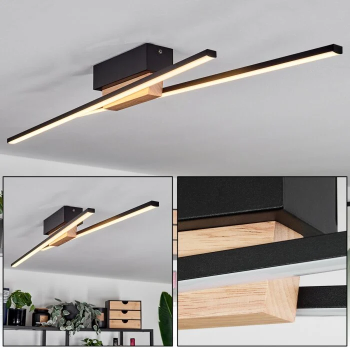 Meiral Lámpara de Techo LED Crudo, Negro, 2 luces