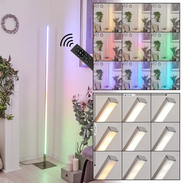 Minacar Lámpara de Pie LED Níquel-mate, 1 luz, Mando a distancia, Cambia de color