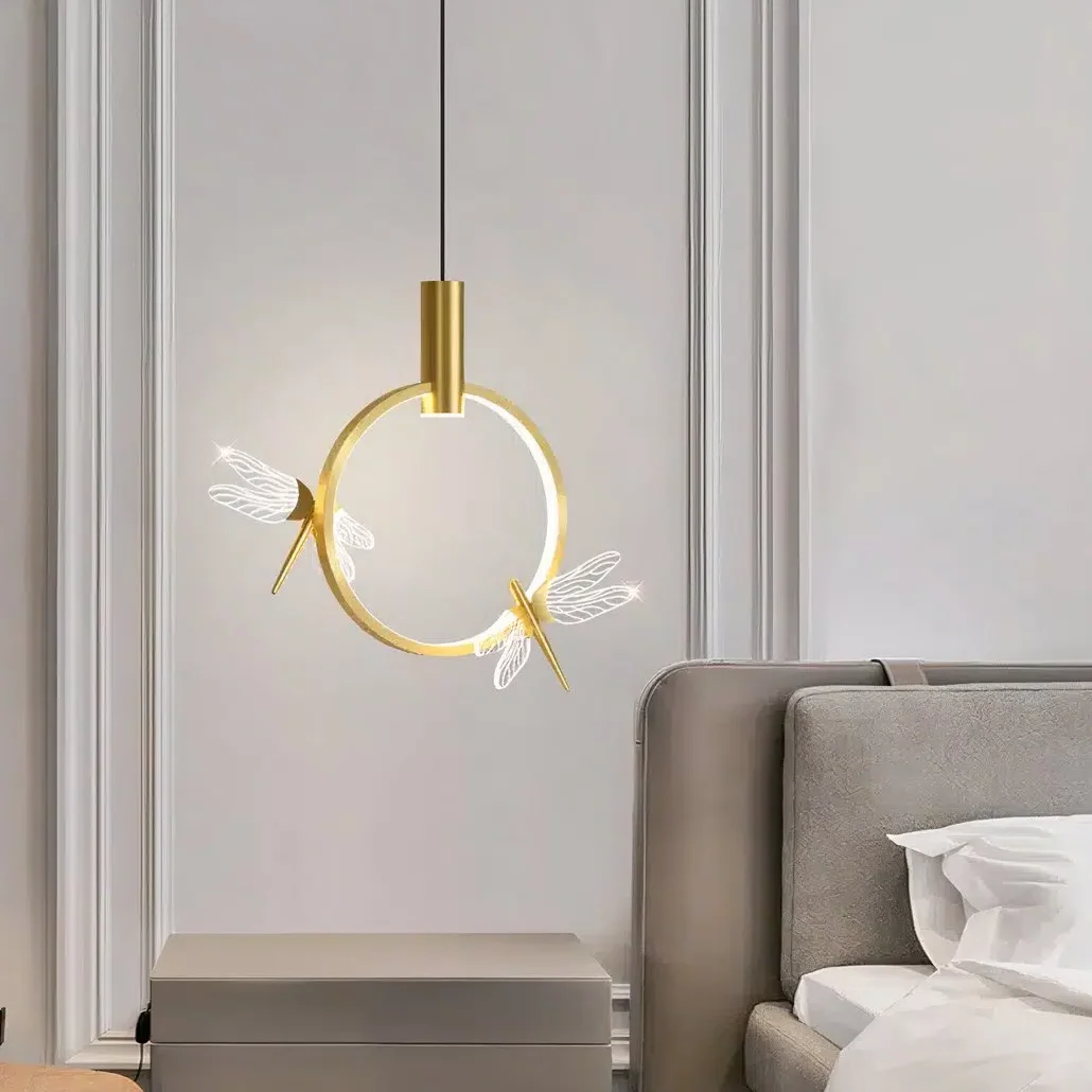 Lámpara Colgante Libélula Dorada Regulable Moderna para Mesita de Noche
