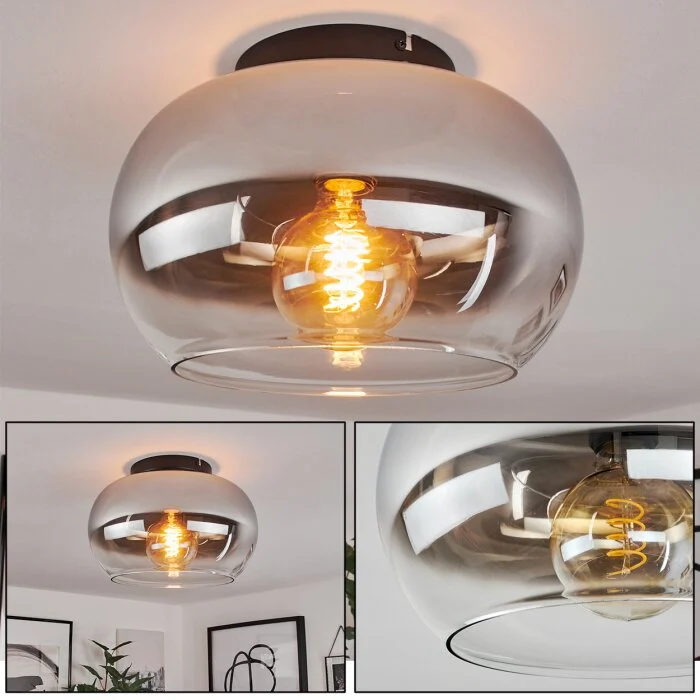Molloy Lámpara de Techo Cromo, Transparente, Ahumado, 1 luz