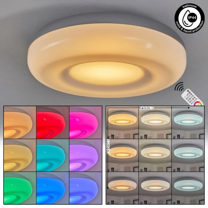 Monfebres Lámpara de Techo LED Plata, Blanca, 1 luz, Mando a distancia, Cambia de color