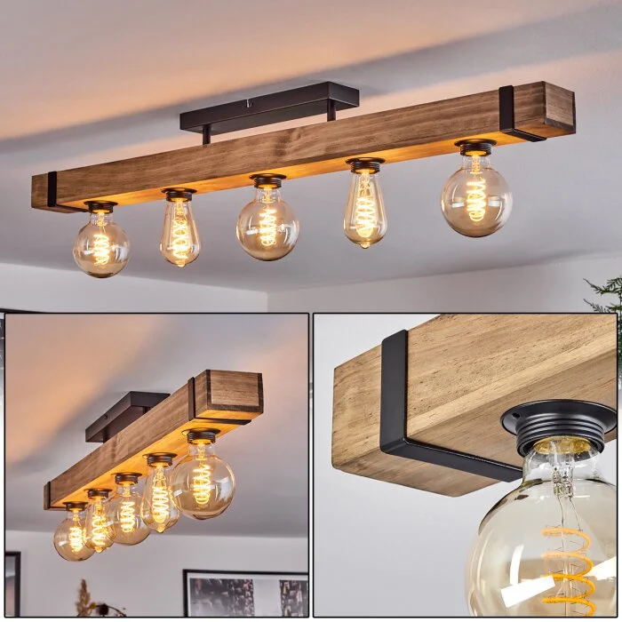 Montgomery Lámpara de Techo Crudo, Negro, 5 luces