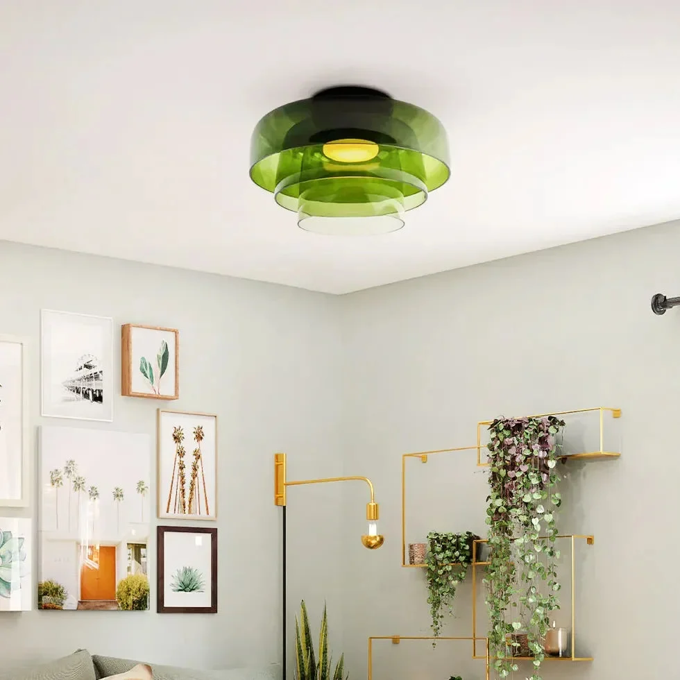 Lámpara de techo de vidrio nórdica multicapa con LED en tonos Morandi para salón