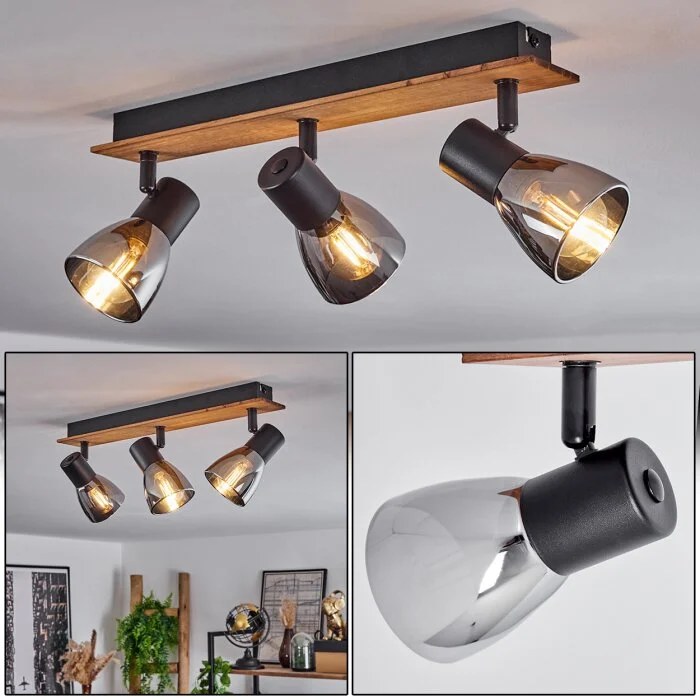 Murianette Lámpara de Techo Crudo, Negro, 3 luces