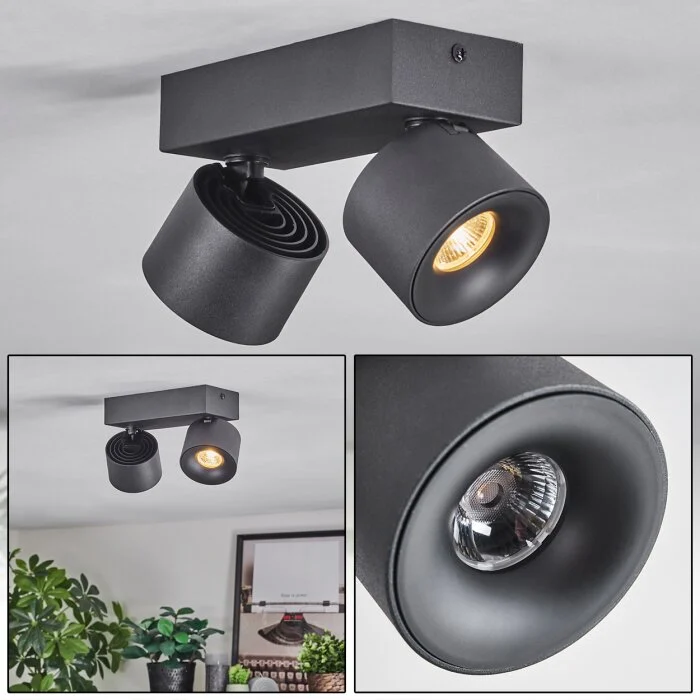 Narel Plafones, Spot techo LED Negro, 2 luces