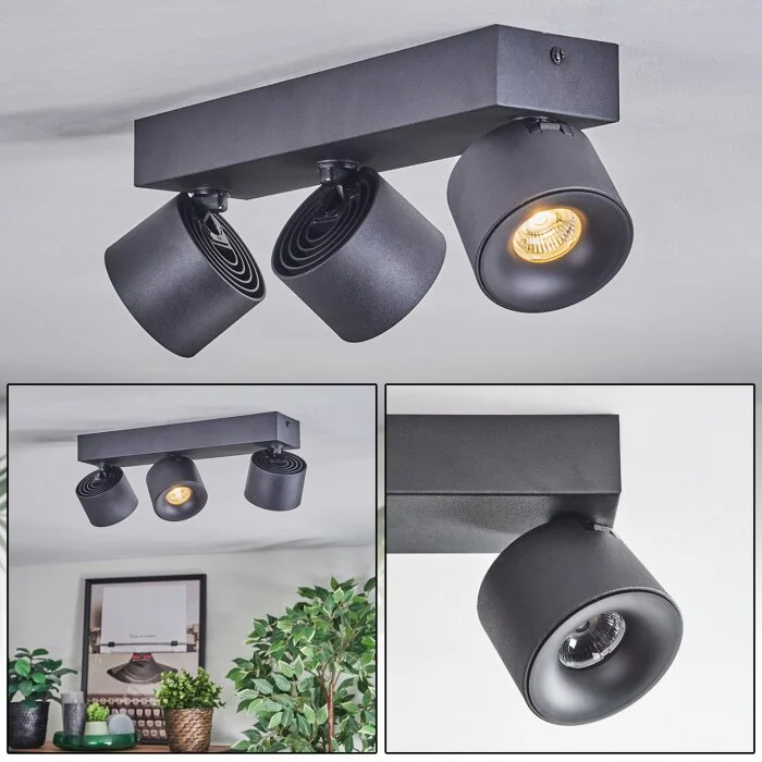 Narel Plafones, Spot techo LED Negro, 3 luces
