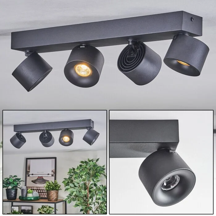Narel Plafones, Spot techo LED Negro, 4 luces