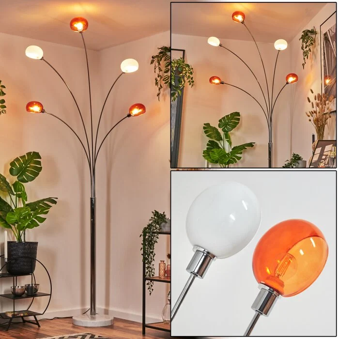 Nikkala Lámpara de pie Cromo, Blanca, 5 luces