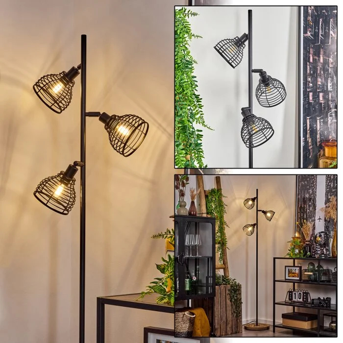 Omba Lámpara de Pie Crudo, Negro, 3 luces