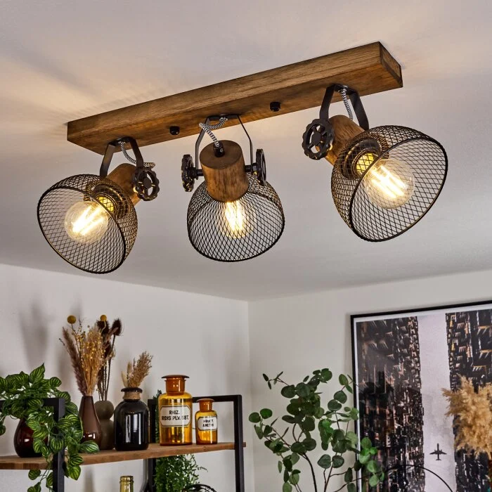 Orny Lámpara de Techo Madera oscura, Negro, 3 luces