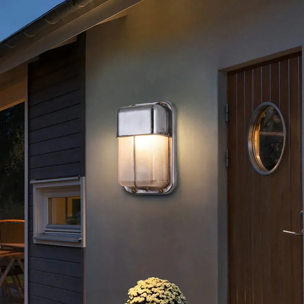 Aplique de pared exterior industrial plateado con LED IP65