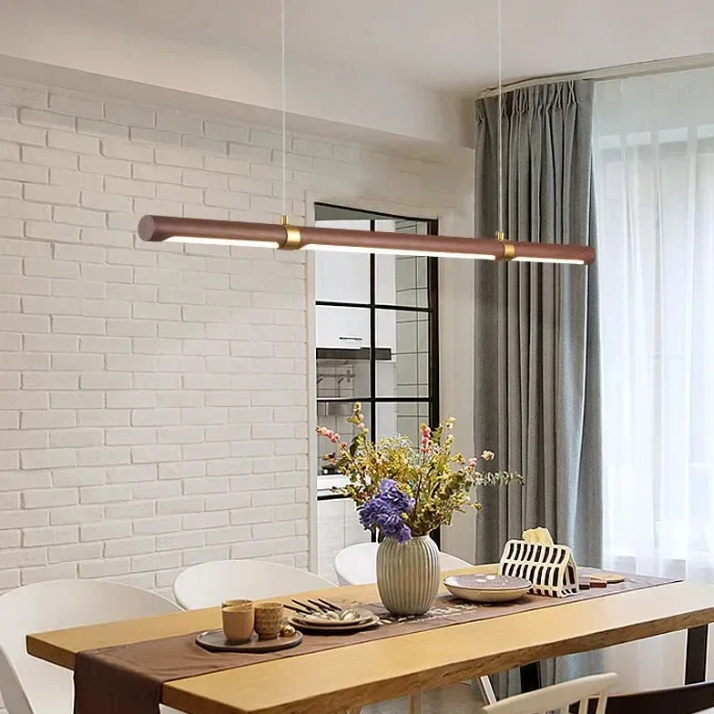 Lámpara Colgante Lineal Estilo Minimalista Efecto Madera