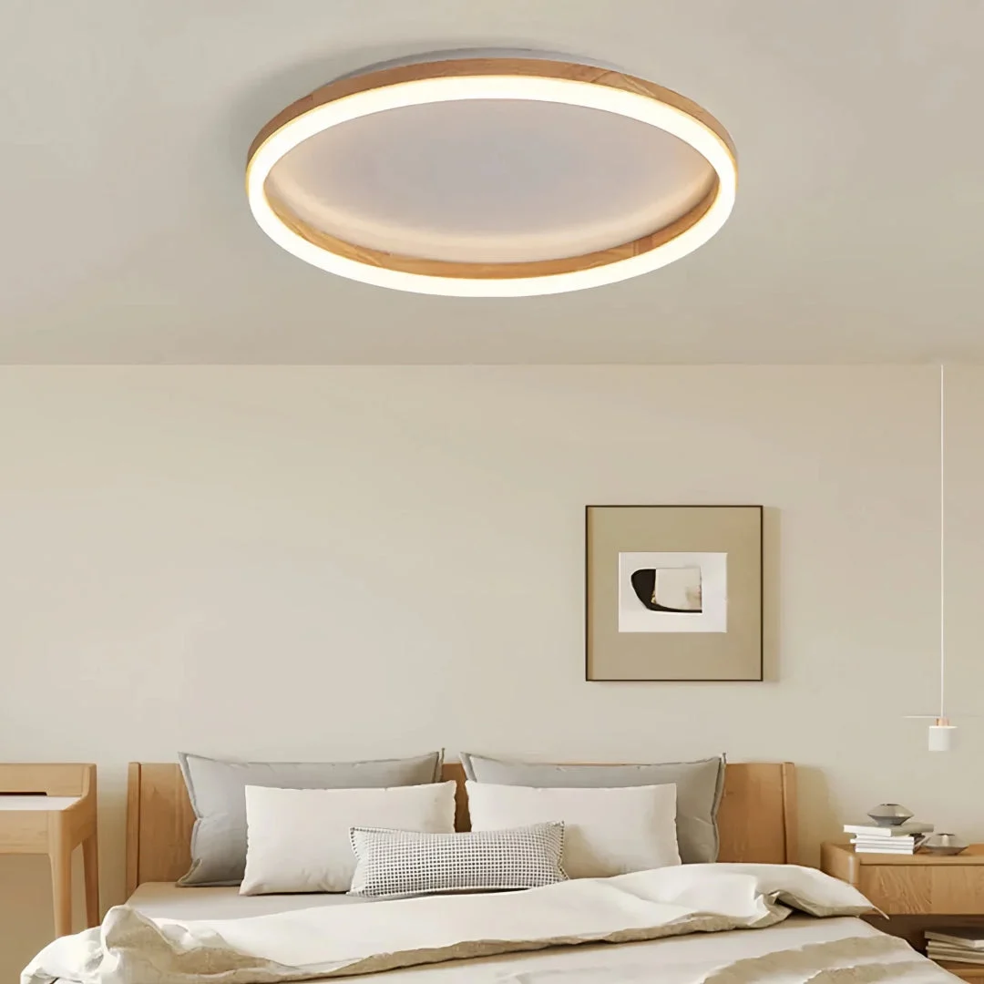 Lámpara de techo redonda de madera LED regulable para dormitorio nórdico