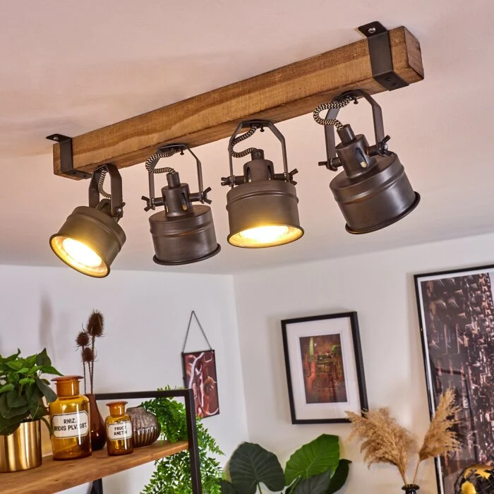 Pehefito Lámpara de Techo Gris, Madera oscura, Negro, 4 luces