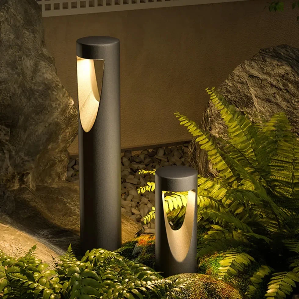 Baliza de exterior para jardín LED cilíndrica de metal negra moderna IP65