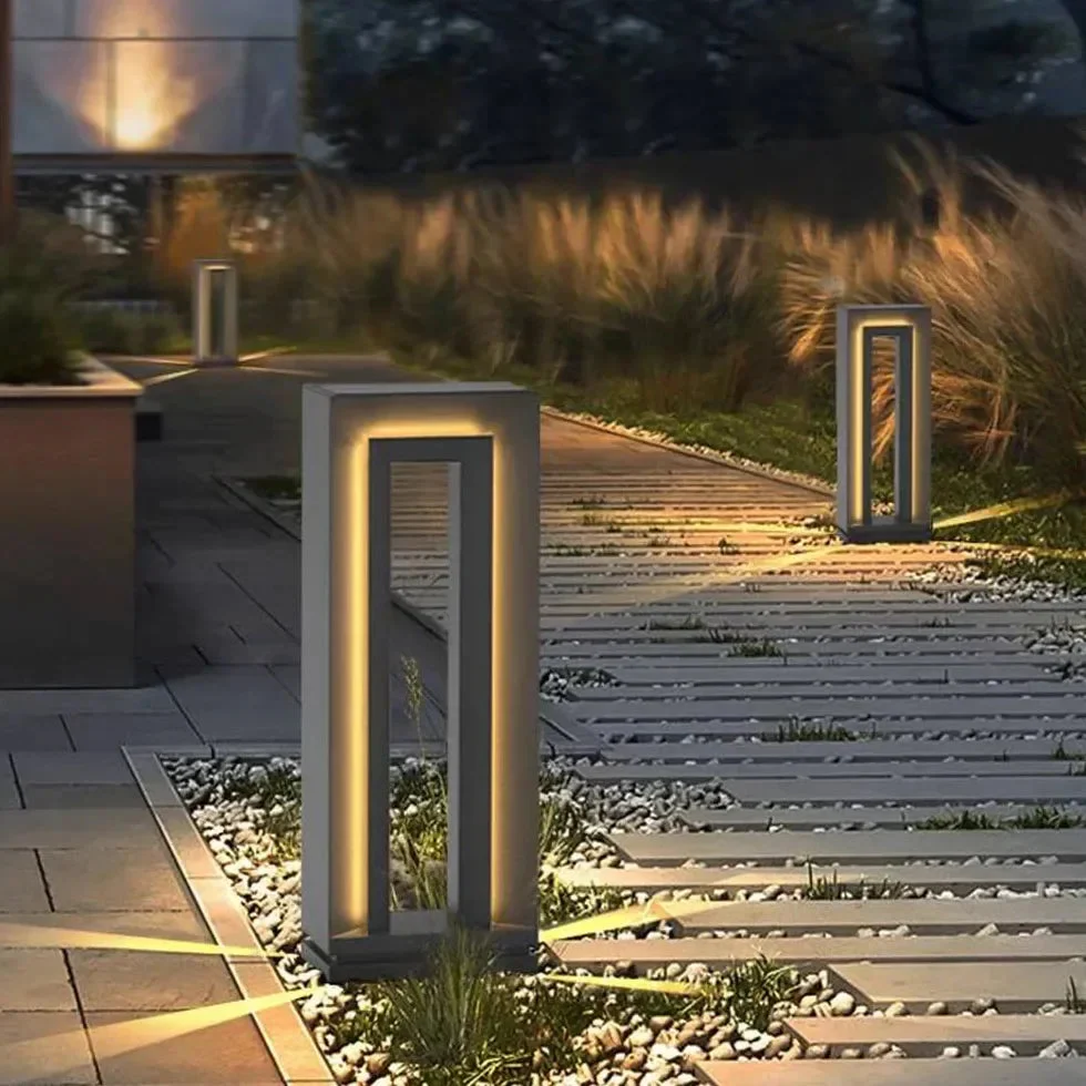 Baliza Exterior Solar IP65 de Diseño Moderno Rectangular para Jardín Negra
