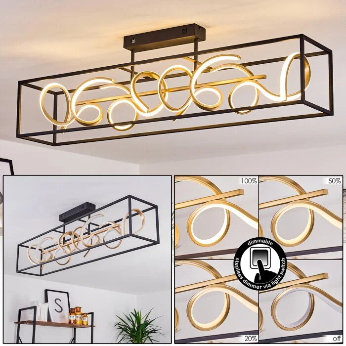 Pericos Lámpara de Techo LED dorado, Negro, 4 luces