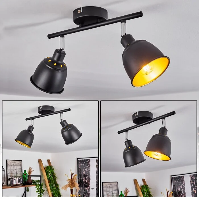 Pistrino Lámpara de Techo Cromo, Negro, 2 luces