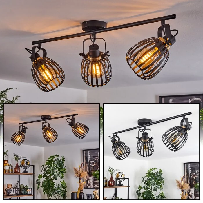 Pocho Lámpara de Techo Latón, Negro, 3 luces
