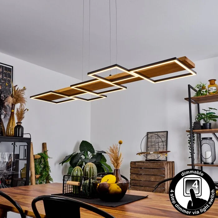 Pompu Lámpara Colgante LED Madera clara, Negro, 1 luz