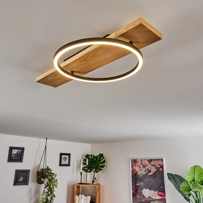 Pompu Lámpara de Techo LED Madera clara, Negro, 1 luz