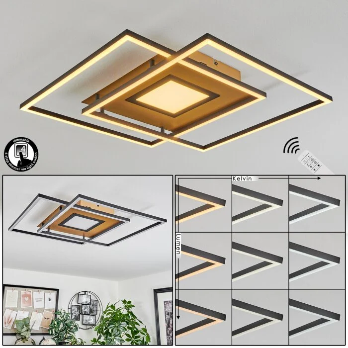 Popoy Lámpara de Techo LED dorado, Negro, 1 luz, Mando a distancia