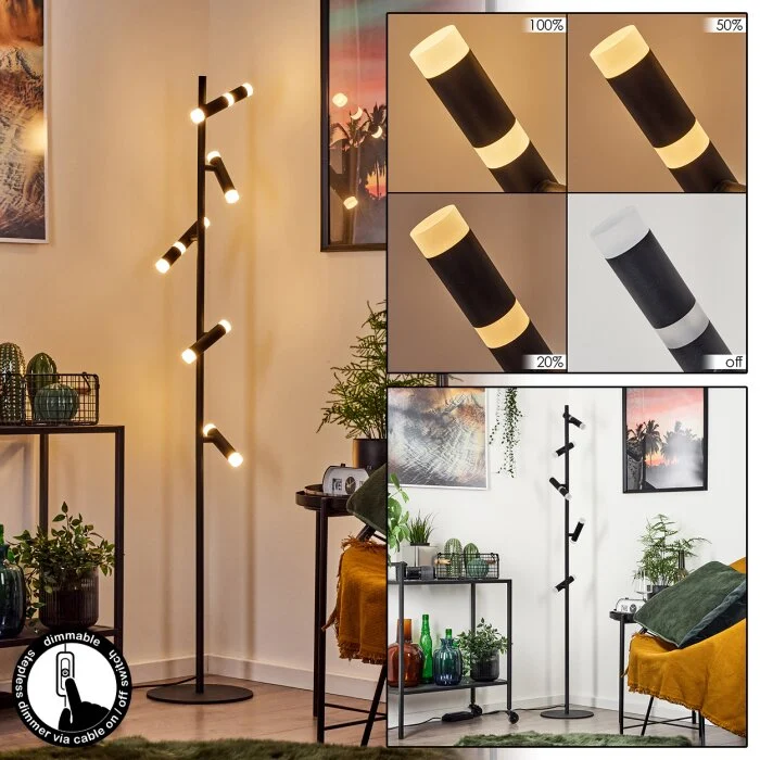 Pousseline Lámpara de Pie LED Negro, 5 luces