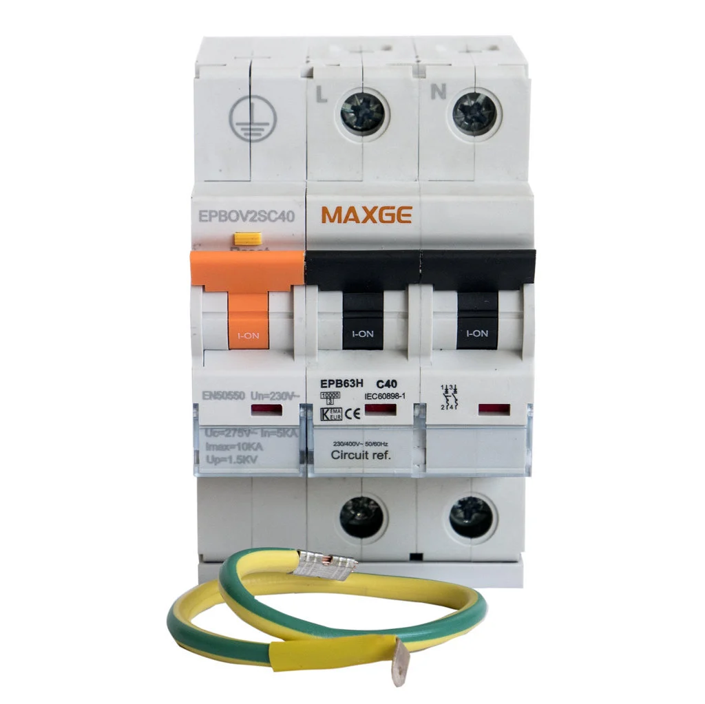 Protector Sobretensiones Permanentes+Transitorias P+T 2P 40A 230V AC 15kA Clase C