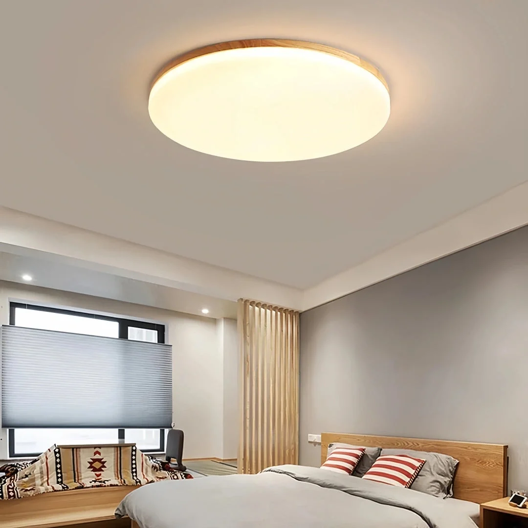 Plafón redondo de madera nórdico con LED regulable para dormitorio