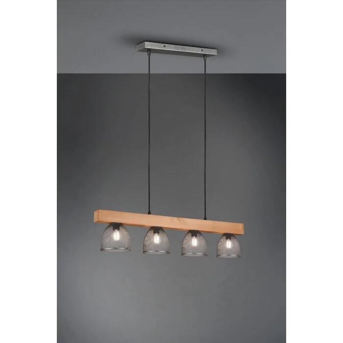 Reality Cestino Lámpara Colgante marrón oscuro, Níquel-mate, 4 luces