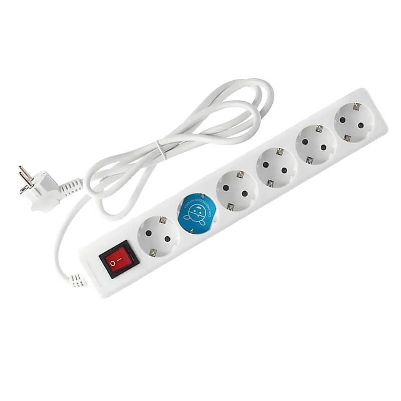 Regleta de 6 Enchufes + Interruptor Blanca (5 Metros) + Protección Infantil