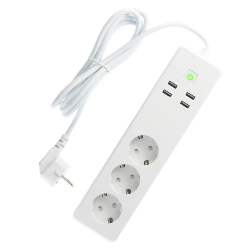 Regleta Ladrón Inteligente WiFi de 3 Enchufes + 4 USB + Interruptor Blanca (1.75 Metros) + Protección Infantil
