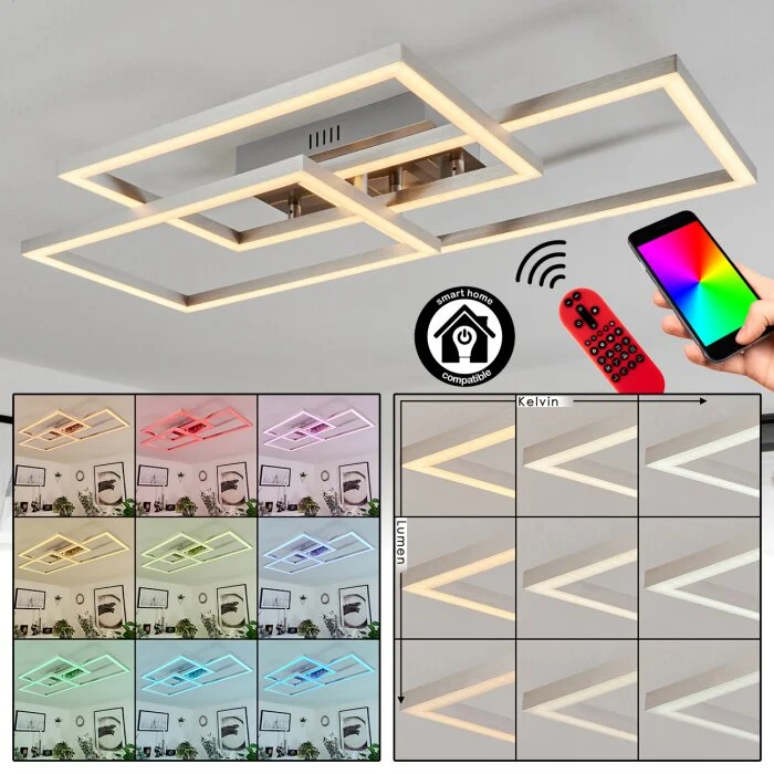 Relous Lámpara de Techo LED Acero inoxidable, 3 luces, Mando a distancia, Cambia de color