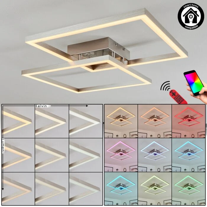 Relous Lámpara de Techo LED Acero inoxidable, 2 luces, Mando a distancia, Cambia de color