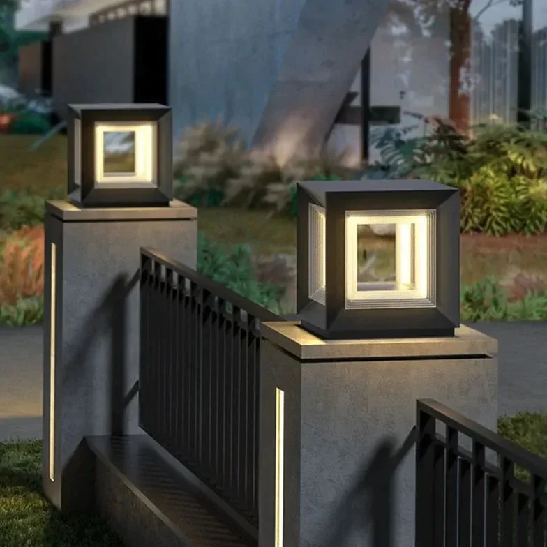 Sobremuro exterior cuadrado solar con LED moderno para jardín