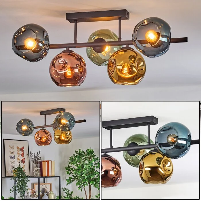 Ripoll Plafones, Luminarias esféricas Azul, dorado, Verde, Color cobre, 5 luces