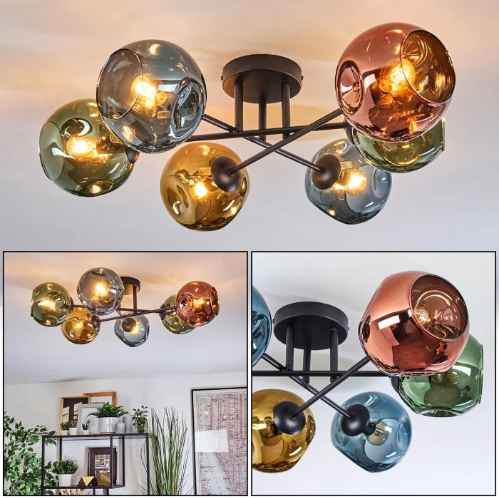 Ripoll Plafones, Luminarias esféricas Azul, dorado, Verde, Color cobre, 6 luces