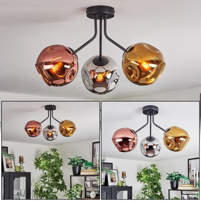 Ripoll Plafones, Luminarias esféricas Cromo, dorado, Color cobre, Ahumado, 3 luces