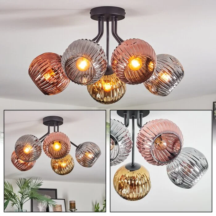 Ripoll Plafones, Luminarias esféricas Cromo, dorado, Color cobre, Ahumado, 5 luces
