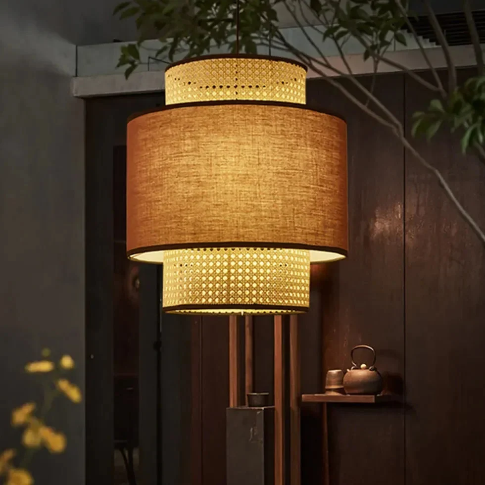 Luces cocina led diseño creativo de mimbre estilo madera natural
