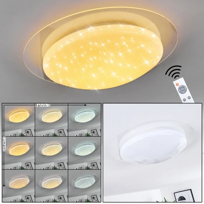 Rosenga Lámpara de Techo LED Blanca, 1 luz, Mando a distancia