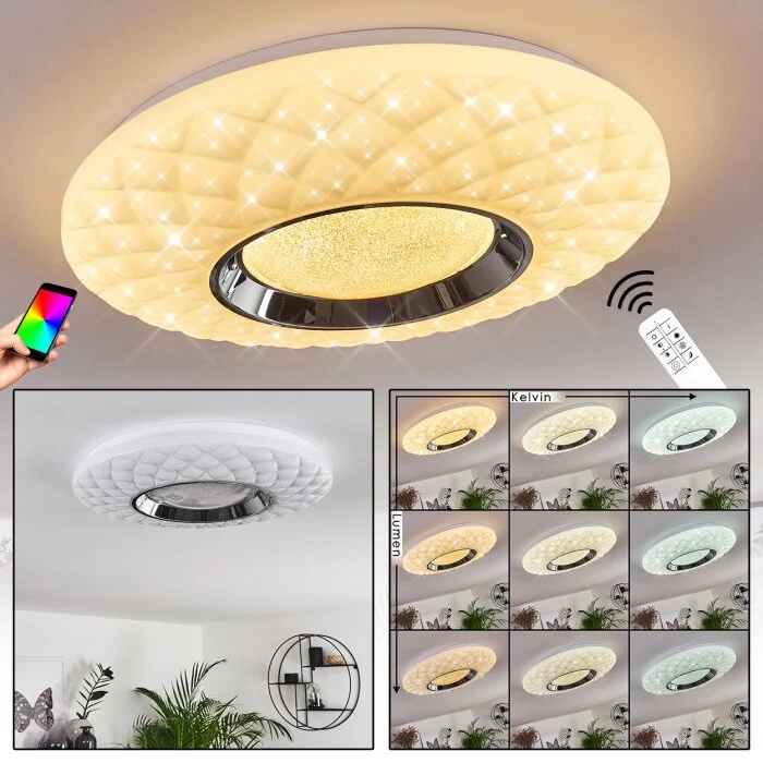 Roseto Lámpara de Techo LED Cromo, Transparente, claro, Blanca, 1 luz, Mando a distancia